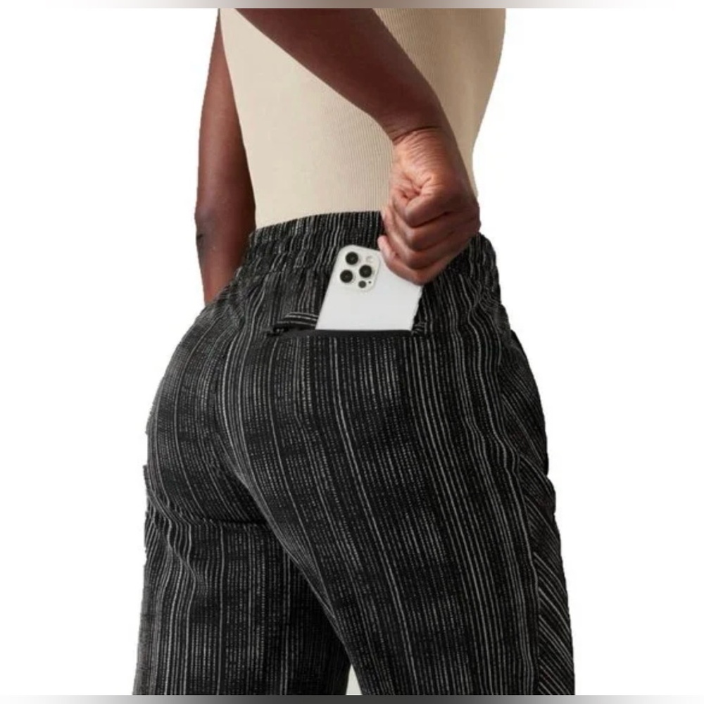 Athleta Arrival Pants Women’s 8 Black Amara Stripe 586939 Pull On Travel Pull On - Picture 2 of 12